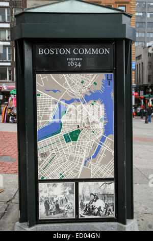 Eine Karte der Innenstadt von Boston auf einen Kiosk am Boston Common Stockfoto