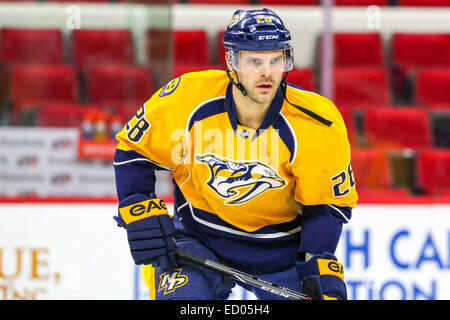 Raleigh, North Carolina, USA. 2. Dezember 2014. Nashville Predators center Paul Gaustad (28), während das NHL-Spiel zwischen den Nashville Predators und den Carolina Hurricanes in der PNC-Arena. Carolina Hurricanes besiegten die Nashville-Predators2-1. © Andy Martin Jr./ZUMA Draht/Alamy Live-Nachrichten Stockfoto