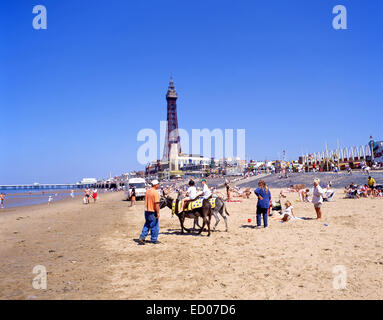 Eselreiten auf Blackpool Sands, Blackpool, Lancashire, England, Vereinigtes Königreich Stockfoto