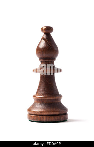 Schwarz Bischof Schachfigur mit Beschneidungspfad, isoliert auf weißem Hintergrund. Stockfoto
