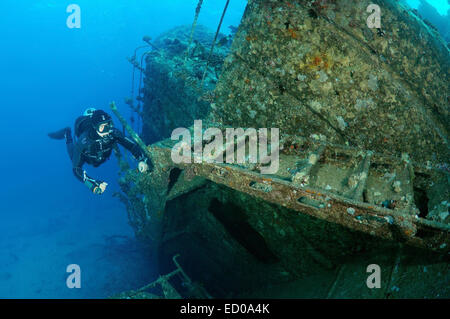 Taucher am Wreckship Gianis D. Rotes Meer, Sharm El Sheikh, Ägypten Stockfoto