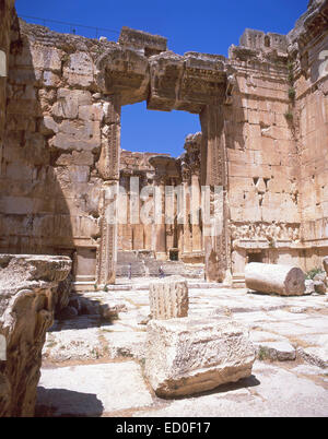 Eingang zum Tempel des Bacchus, Baalbeck, Bekaa-Tal, der Libanesischen Republik Stockfoto