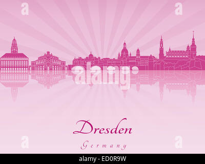 Skyline von Dresden in leuchtenden lila Orchidee Stockfoto