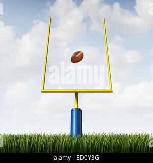 US-amerikanischer American-Football Field-Goal-Konzept als ein Teamsport gekickt Ball zwischen die Pfosten als Metapher für den Erfolg der Straftat und gewinnende Strategiekonzept geht. Stockfoto