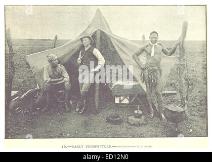 Diese Abbildung aus dem Jahr 1893 zeigt die frühen Goldsucher in Johannesburg, Südafrika. Das Bild zeigt die Bergbauaktivitäten und das Wirtschaftswachstum, das durch die Entdeckung von Gold in der Region ausgelöst wurde. Stockfoto