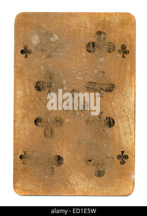 alte verwendet Spielkarten von Kreuz isoliert auf weißem Hintergrund Stockfoto