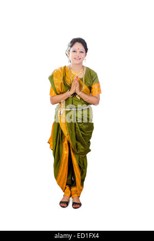 1 Süd indische Dame stehend willkommen Stockfoto