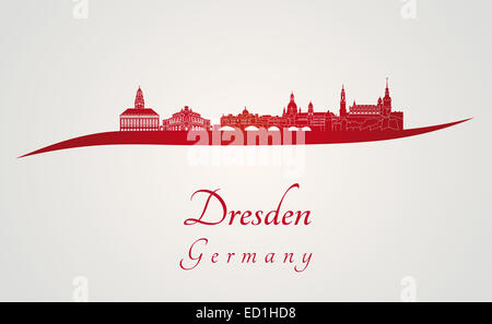 Dresden Skyline in rot Stockfoto