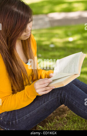 Entspannte Studentin Lesebuch im park Stockfoto