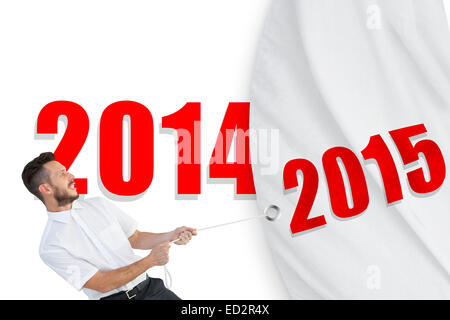 Zusammengesetztes Bild der Hipster Geschäftsmann ein Seil ziehen Stockfoto