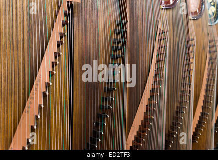 Nahaufnahme der Guzheng, chinesische Zither in einem Musikgeschäft Instrument in Shanghai, China. Stockfoto