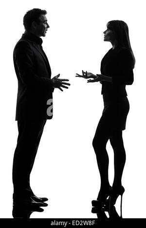ein paar Frau Geschäftsmann im Silhouette Studio isoliert auf weißem Hintergrund Stockfoto