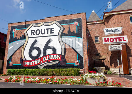 Illinois Pontiac, historische Autobahn Route 66, Wandgemälde, Wishing Well Motel, IL140905046 Stockfoto