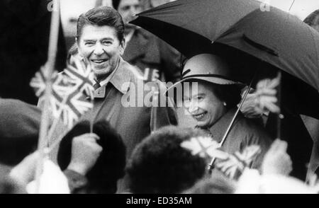 Präsident Ronald Reagan und Queen Elizabeth Stockfoto