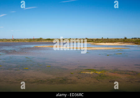 Die alten Salinen jetzt Teil der Quinta de Marim Nature Reserve, in der Nähe von Faro, Algarve, Portugal. Stockfoto