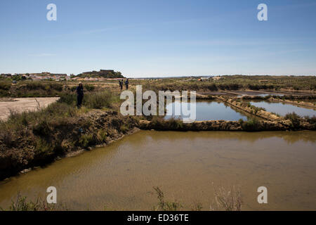 Die Salinen in Castro Marim, neben dem Fluss Guadiana im Süden Portugals. Das Gebiet ist ein Naturschutzgebiet bezeichnet. Stockfoto