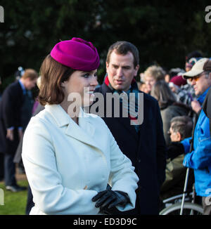 Sandringham, UK. 25. Dezember 2014.  Prinzessin Eugenie besucht den Weihnachtstag Sevice auf Sandringham Immobilien Kredit: Ian Ward/Alamy Live News Stockfoto