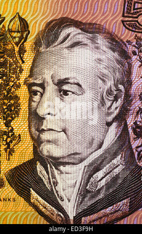 Joseph Banks (1743-1820) auf 5 Dollar 1967 Banknote aus Australien. Englische Naturforscher und Botaniker. Stockfoto