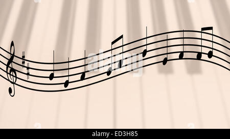 Noten mit einer einfachen Melodie auf Sepia Hintergrund Stockfoto