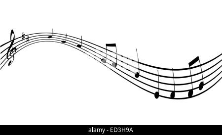Noten mit einer einfachen Melodie auf weißem Hintergrund Stockfoto