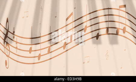 geschwungene Noten mit einer einfachen Melodie auf Sepia Hintergrund Stockfoto