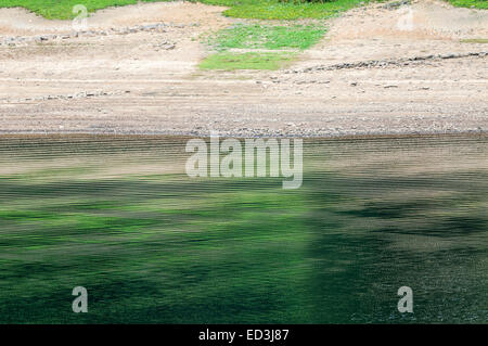 Abstrakten Überlegungen von Bäumen reflektiert in einem Stausee im Derwent Valley Stockfoto