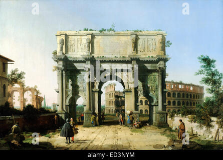 Canaletto aka Giovanni Antonio Canal, Blick auf den Triumphbogen des Konstantin mit dem Kolosseum 1742-1745-Öl auf Leinwand. J. Paul Ge Stockfoto