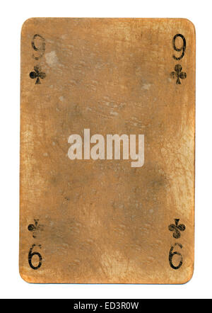 alte Spielkarten von Kreuz Altpapier Hintergrund isoliert auf weiss Stockfoto