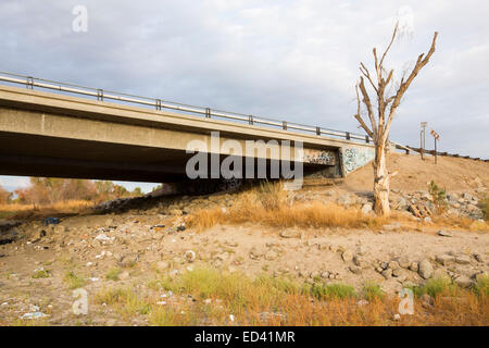 Das ausgetrocknete Flussbett des Flusses Kern aufgrund der laufenden katastrophale Dürre in Kalifornien, USA hinauf. Stockfoto