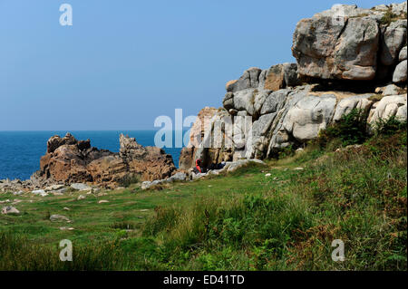 Ile de Bréhat, rosa Granit Küste, Cotes-d'Armor, Bretagne, Frankreich Stockfoto