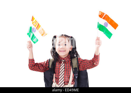 1 indische Kind Mädchen Schooll Student Flagge Unabhängigkeitstag Stockfoto