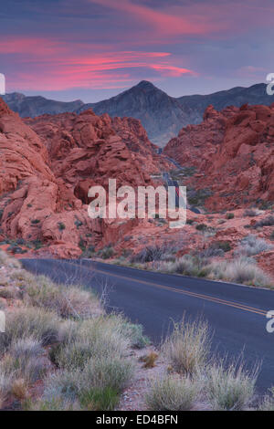 Straße durch Valley of Fire State Park, in der Nähe von Las Vegas, Nevada. Stockfoto