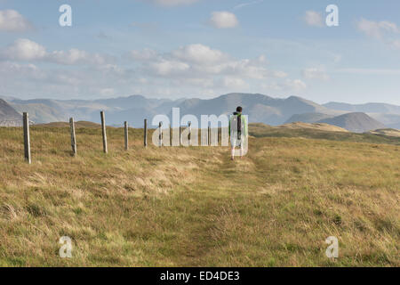 Walker auf Fellbarrow, mit den Buttermere Fells im Hintergrund, englischen Lake District National park Stockfoto