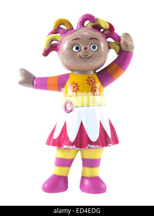 Schöne Mädchen Puppe Clown auf weißem Hintergrund Stockfoto