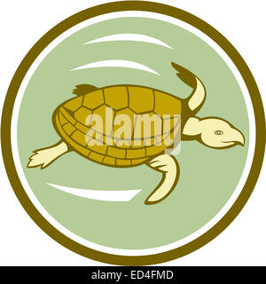 Abbildung von einem Meer Meeresschildkröten schwimmen gesehen von der Seite auf isolierte Hintergrund getan im Cartoon-Stil in Kreis gesetzt. Stockfoto