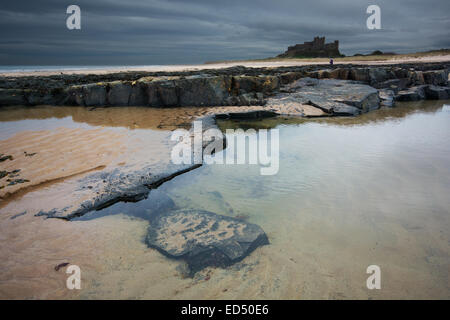 Bamburgh Castle von Bamburgh Strand, Northumberland gesehen Stockfoto