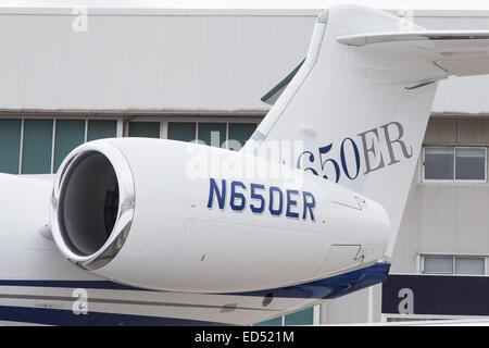 ISTANBUL, Türkei - 27. September 2014: Gulfstream G650 in Istanbul Airshow in Flughafen Istanbul-Atatürk stattfindenden Stockfoto