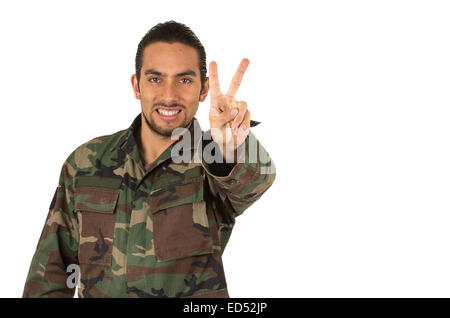 glücklich Jüngling in Militäruniform Stockfoto