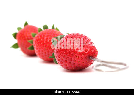 Spieß mit Reife, frische Erdbeeren Stockfoto