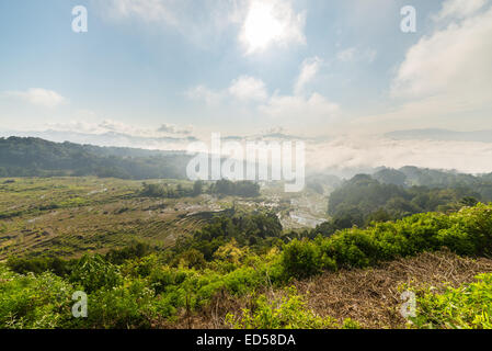Atemberaubende Landschaft mit Reisfeldern in den Bergen von Batutumonga, Tana Toraja, Süd-Sulawesi, Indonesien. Blick von einem Stockfoto