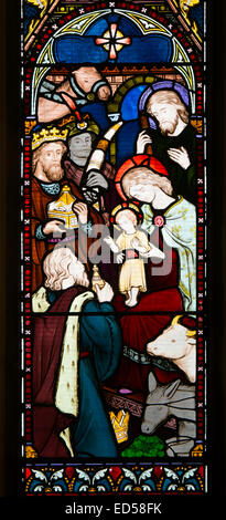 Die Three Wise Men Glasmalerei, St. Mary de Castro Church, Leicester, Leicestershire, England, UK Stockfoto