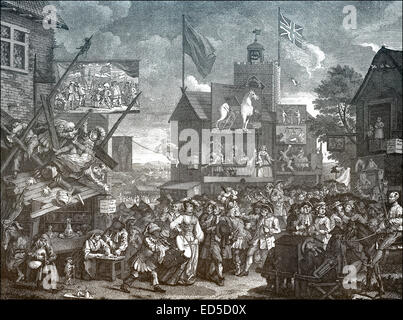 Southwark Fair, London, von William Hogarth, 1697-1764, ein englischer Maler, Grafiker, bildhafte Satiriker, Gesellschaftskritiker, und Stockfoto