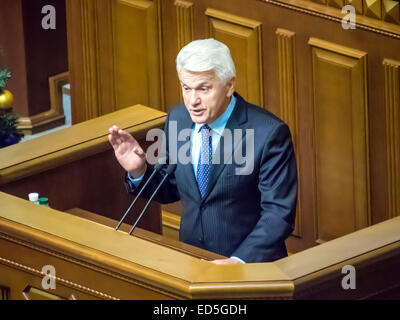 Kiew, Ukraine. 28. Dezember 2014. Ehemaliger Vorsitzender der Werchowna Rada Wolodymyr Lytwyn ist die parlamentarische Gruppe "Willen des Volkes" © Igor Golovnov/Alamy Live News Stockfoto