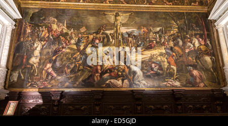 Tintorettos Crucifixion in der Sala dell'Albergo, Scuola Grande di San Rocco, Venedig, Italien Stockfoto