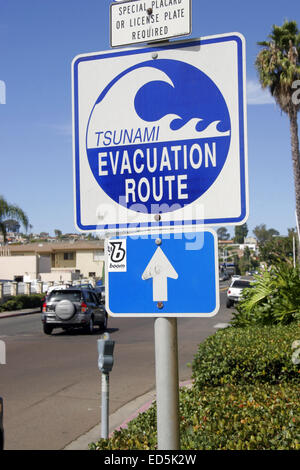 Tsunami Evakuierung Route Zeichen, San Diego, Kalifornien, USA Stockfoto