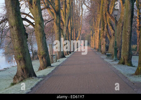 Preston, Lancashire: Mann durch den Avenham Park zu Fuß durch den Fluss Ribble in Preston. Stockfoto