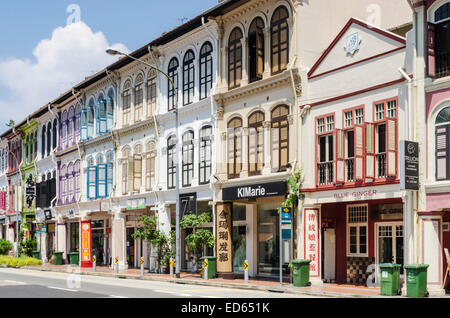 Singapur terrassierten bunten Shophouses in Tanjong Pagar Road, Singapur Stockfoto