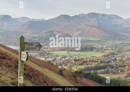 Blick vom Latrigg über Keswick in Richtung Causey Hecht und Coledale Fells, englischen Lake District National Park. Stockfoto