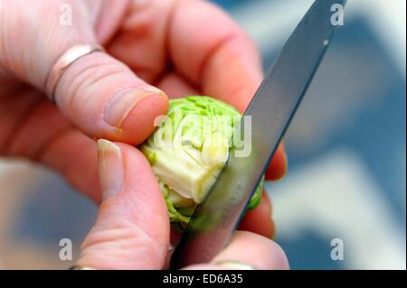 Rosenkohl vorbereitet für das Kochen in einer uk-Küche Stockfoto