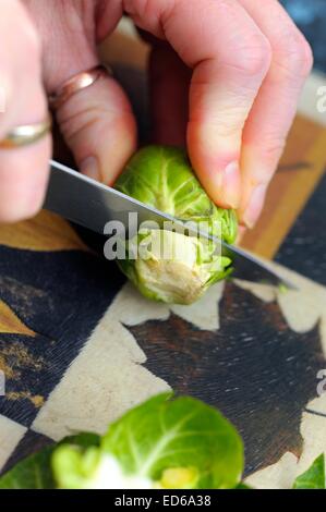 Rosenkohl vorbereitet für das Kochen in einer uk-Küche Stockfoto